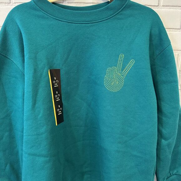 Art Class Kids S (6-7) Graphic Peace Oversized Sweatshirt Green - Picture 2 of 7